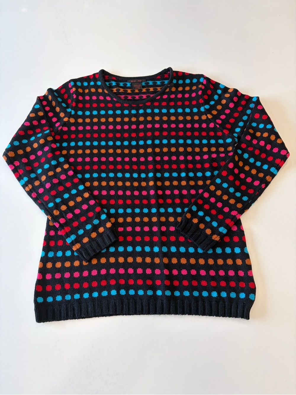 Alison Sheri Size Large Women's Black Polka Dot Crewneck Sweater